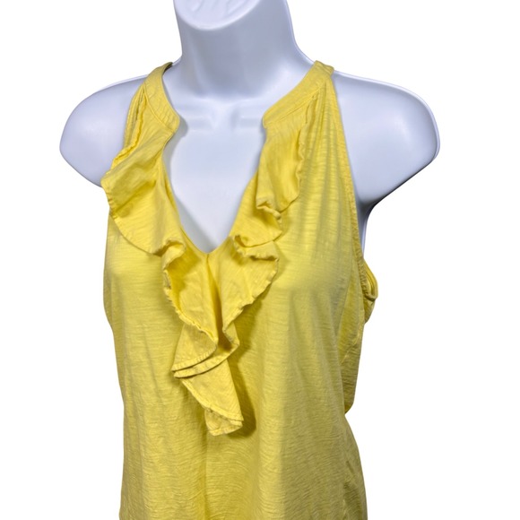 Lilly Pulitzer Yellow Ruffle V Neck Sleeveless Pima Cotton Tank Top M Preppy - Picture 2 of 6